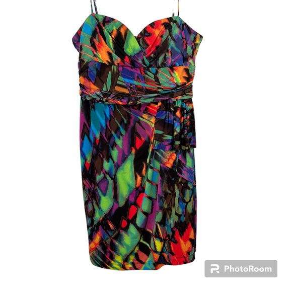 Bisou Michele Bohbot Abstract Multi artsy color dress spaghetti straps 10 - Picture 1 of 15